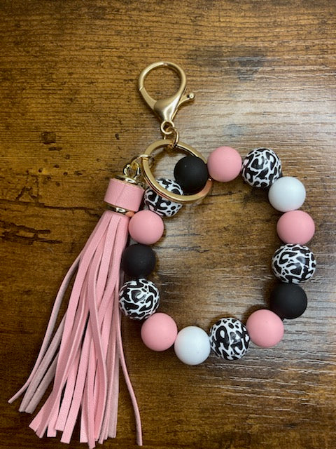 Pink and black leopard keychain