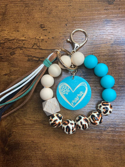 Blue and leopard mama keychain