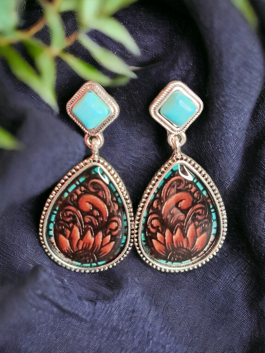 Flower earrings with teal top